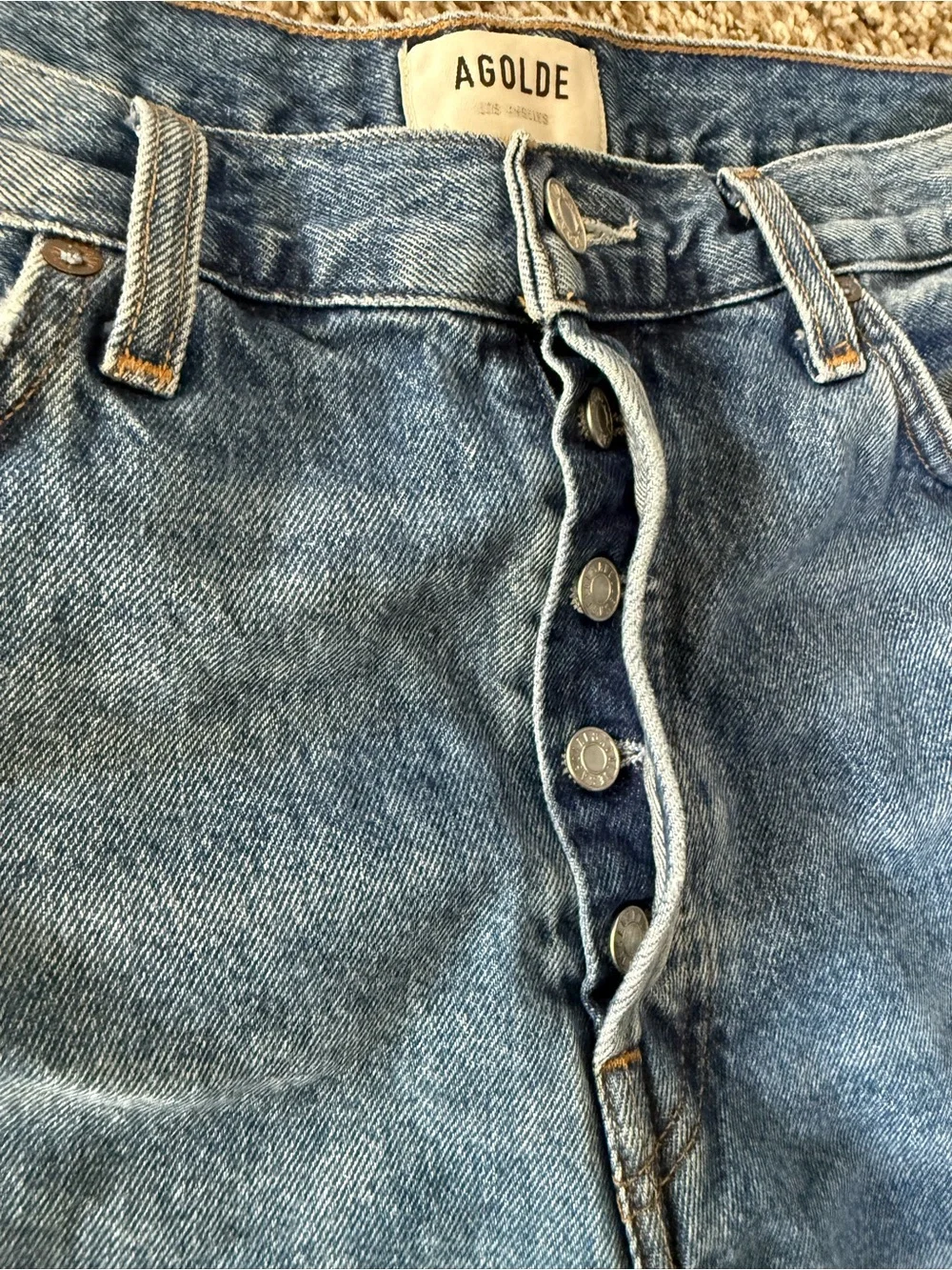 Agolde Distressed Parker Long High Rise 100% Cotton Denim Cutoff Shorts